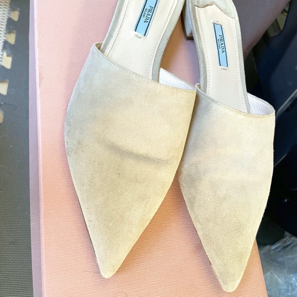 Prada Beige Suede Pointed Toe Mule Slide Size 40